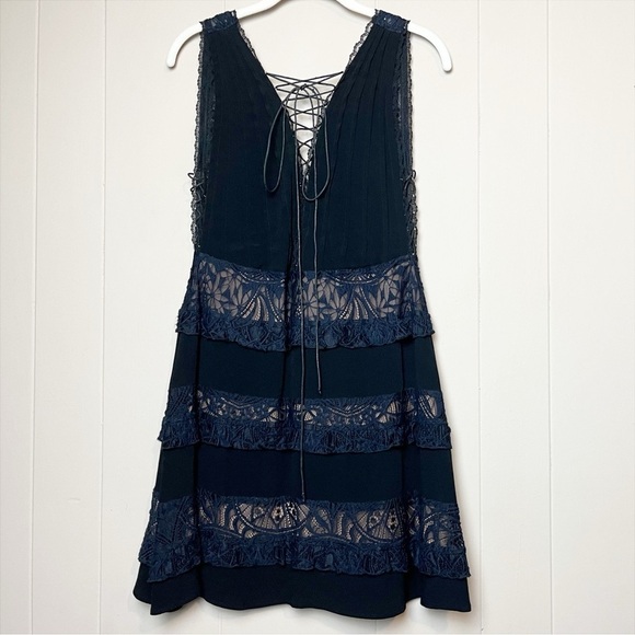 For Love & Lemons NWT Lola Rose Sleeveless Mini Dress black navy lace-up boho - Picture 2 of 16